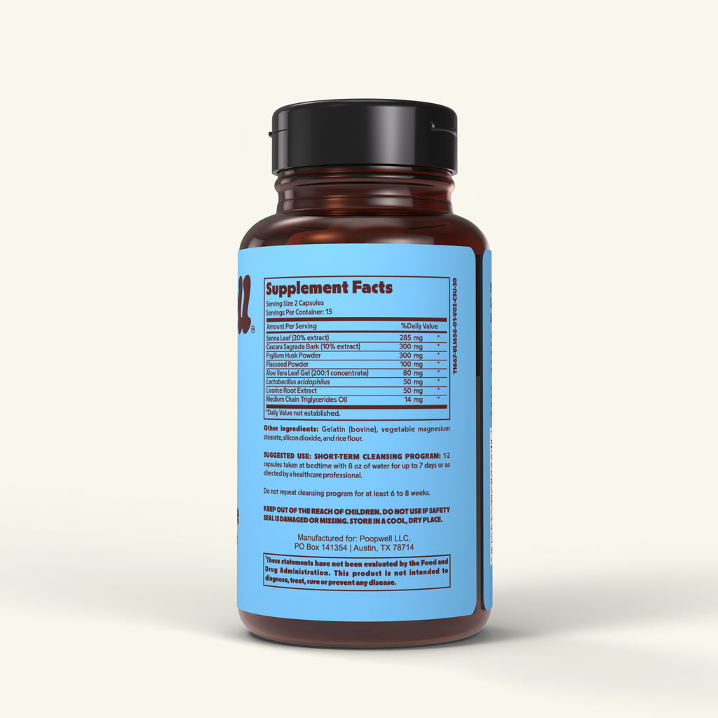 PoopWell 7-Day Colon Cleanse supplement facts and ingredients panel