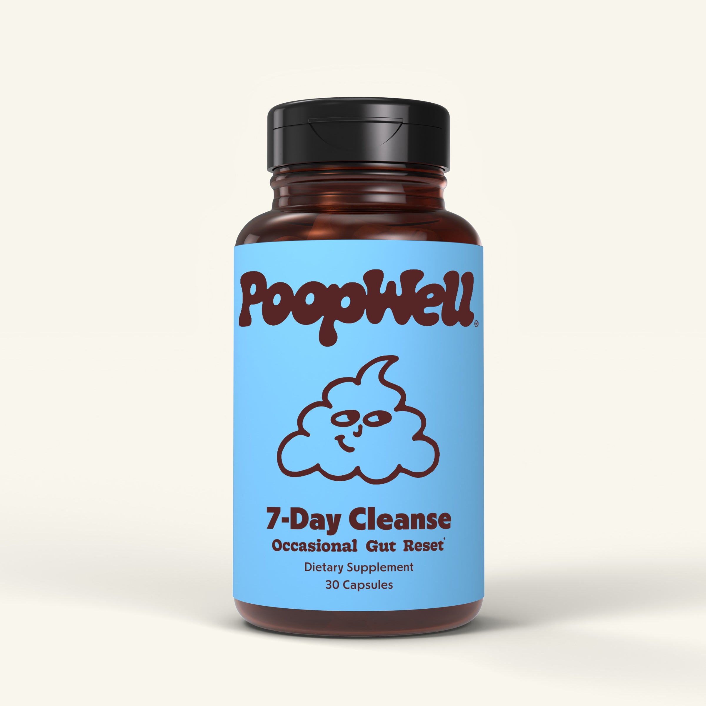 PoopWell 7-Day Colon Cleanse capsule bottle, front view