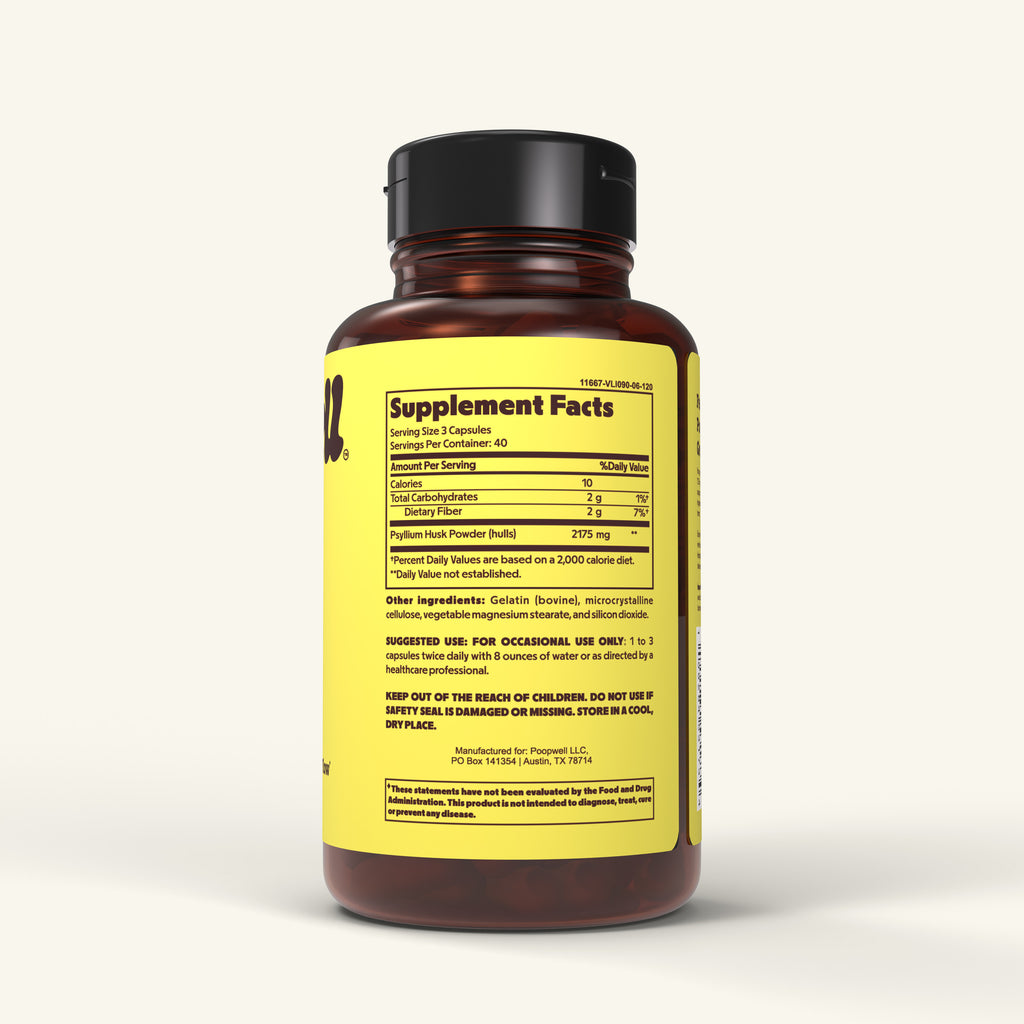 PoopWell Daily Fiber supplement facts and ingredients panel
