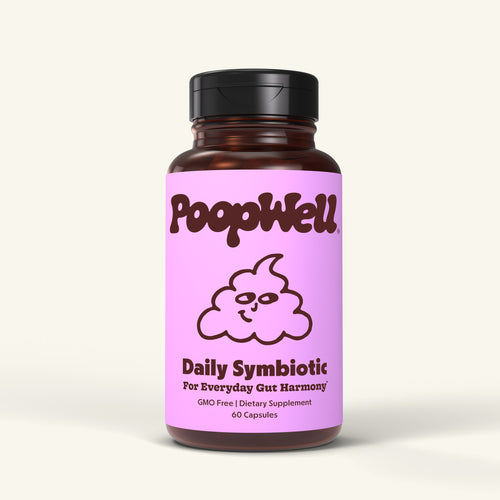 PoopWell Daily Symbiotic probiotic capsule bottle, front view