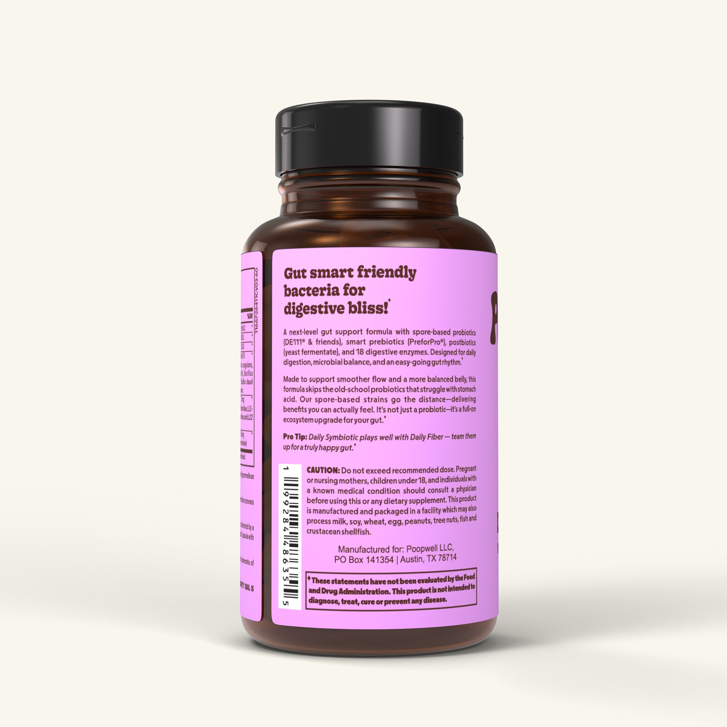 PoopWell Daily Symbiotic bottle front with product tag