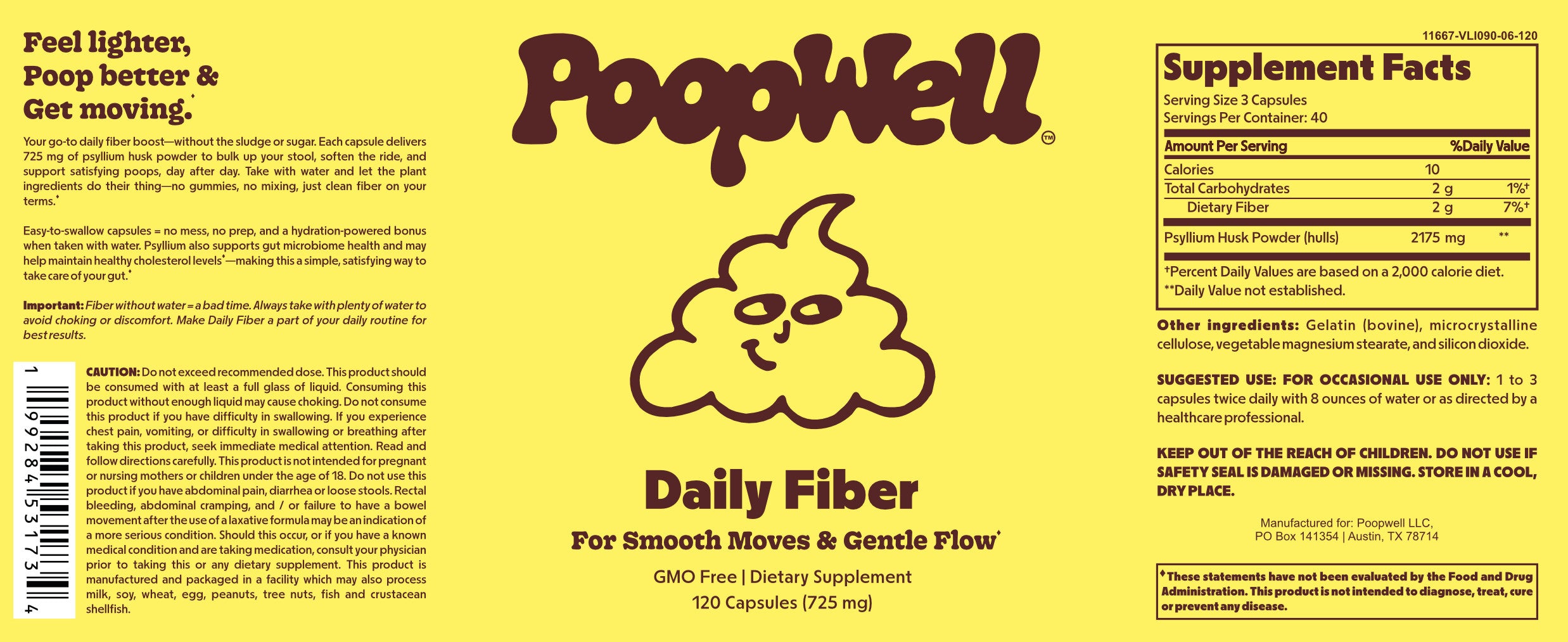 PoopWell Daily Fiber bottle, front view