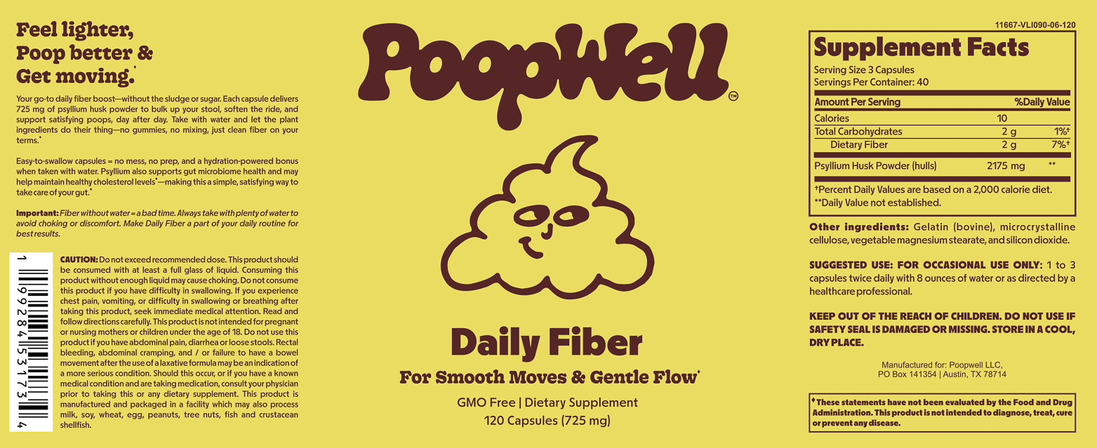 Daily Fiber psyllium husk capsules complete yellow and brown label