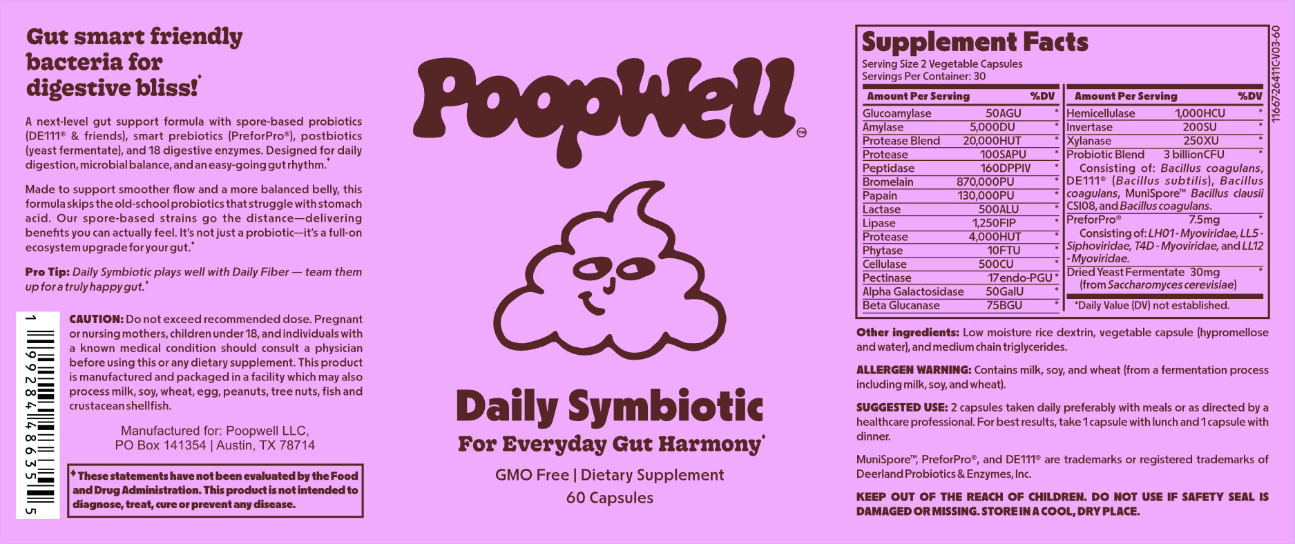 PoopWell Daily Symbiotic bottle, front view