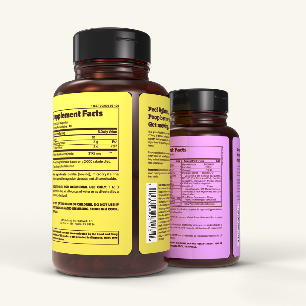 PoopWell Daily Duo supplement facts panels