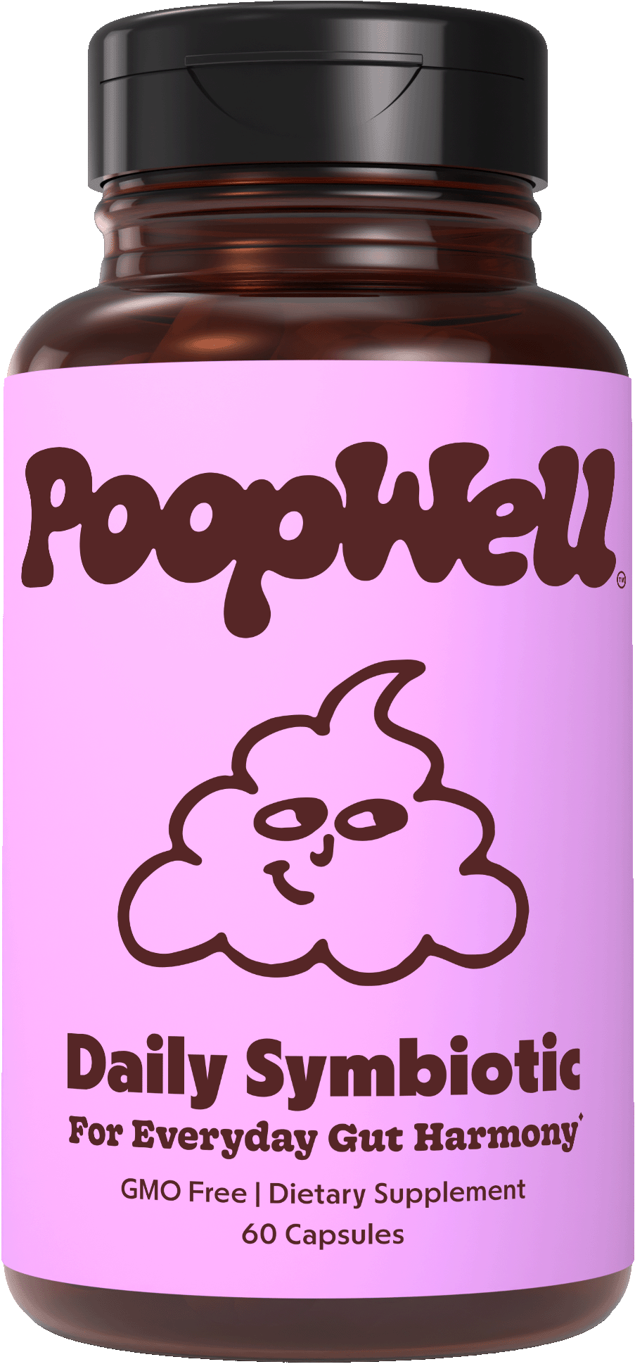 PoopWell Daily Symbiotic probiotic, prebiotic, and postbiotic capsule bottle